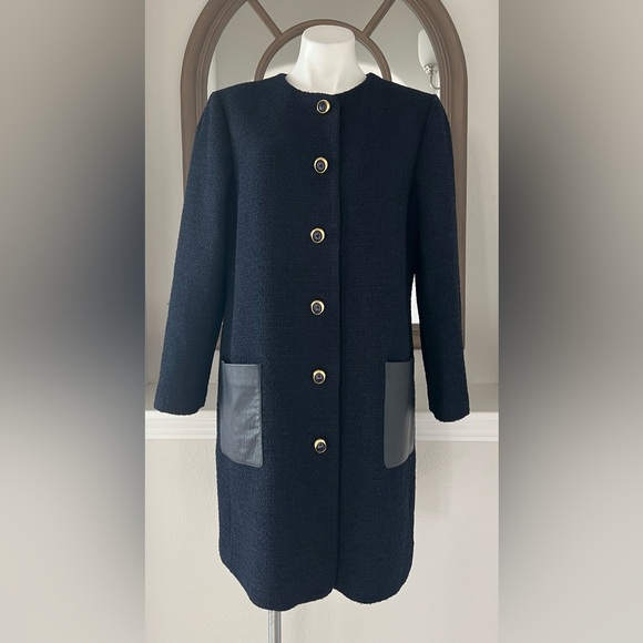 St. John Leather-Pocket Bracelet-Sleeve Textured Tweed Jacket Size 14 NEW $1,995 - Picture 7 of 14